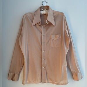 VINTAGE Sears the Men's Store Nylon Made Hong Kong Button Dress Shirt Disco 70's